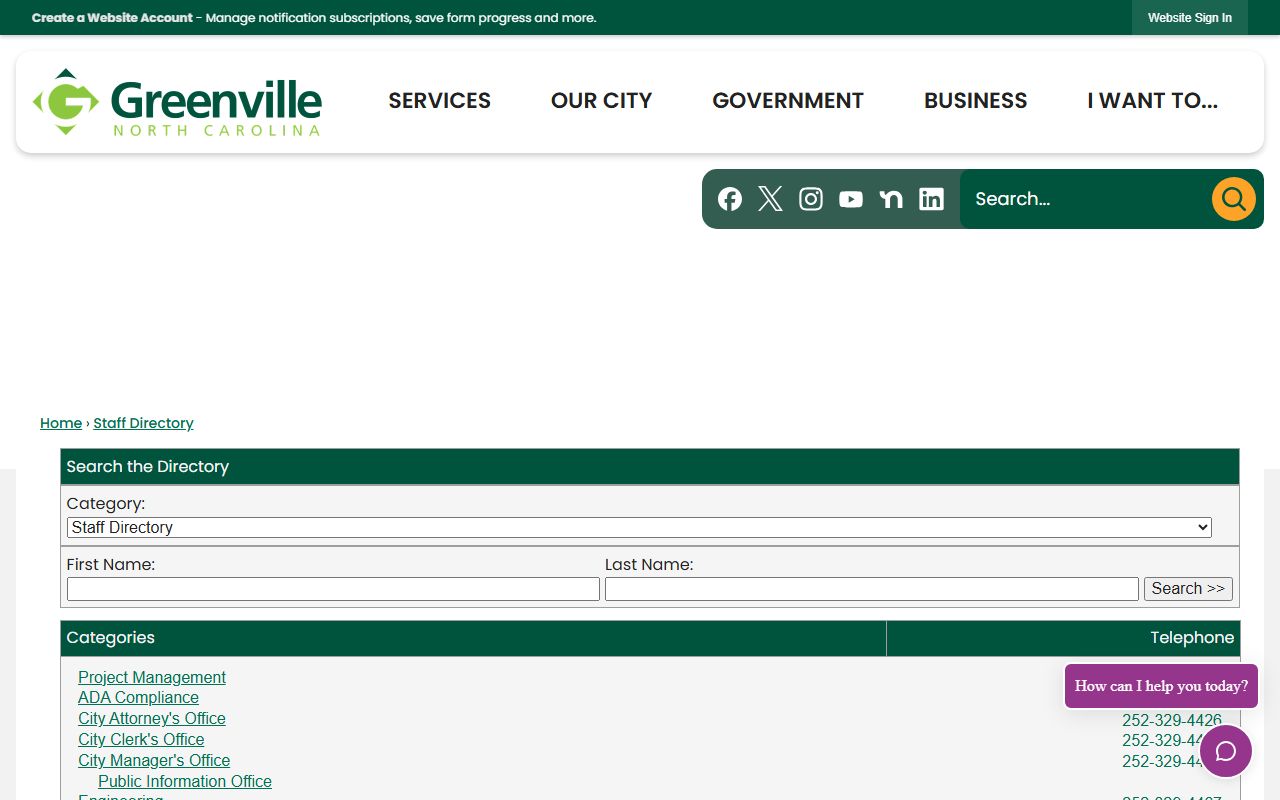 Greenville phone directory city staff search