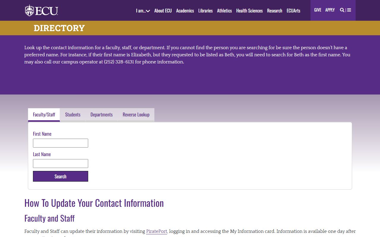 Greenville phone directory East Carolina University search