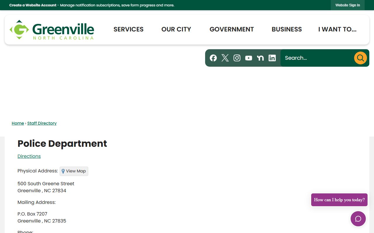 Greenville phone directory police department contacts