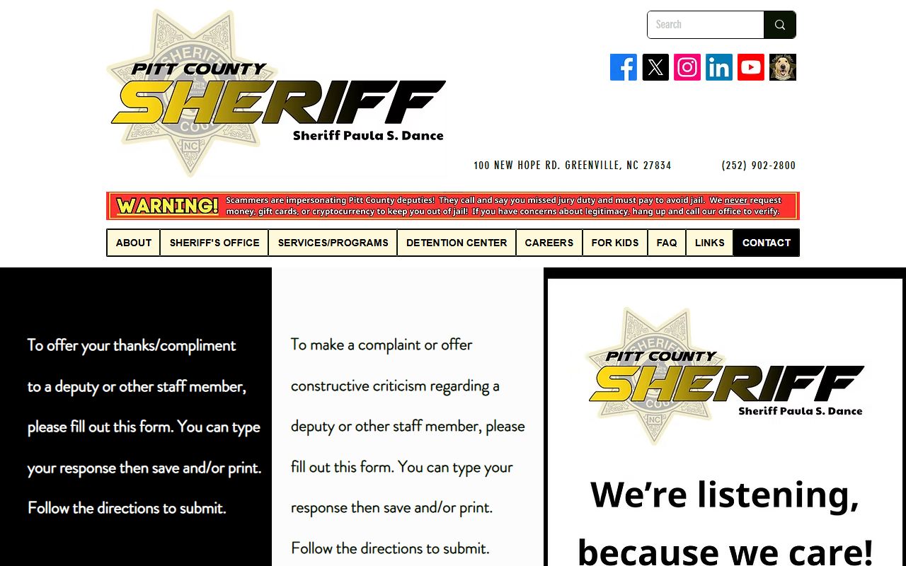 Greenville phone directory Pitt County sheriff contacts