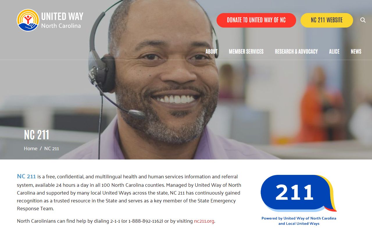 NC 211 statewide referral service page for Greenville phone-code context