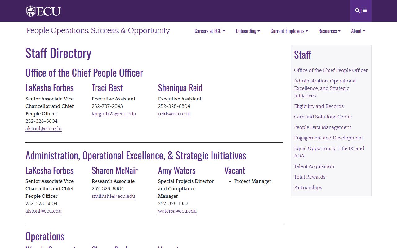 Greenville phone numbers ECU Human Resources directory