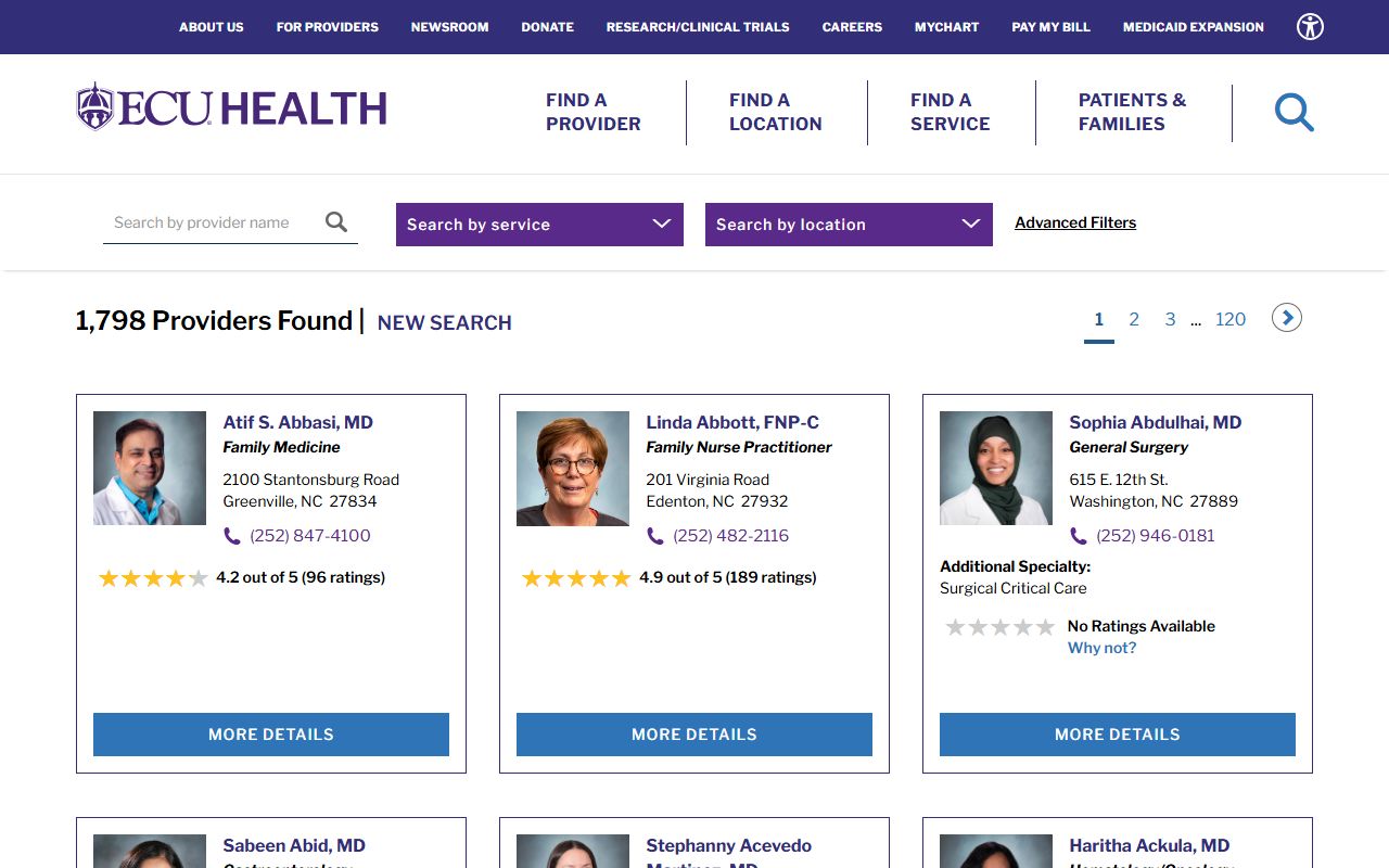 Greenville phone numbers ECU Health provider search