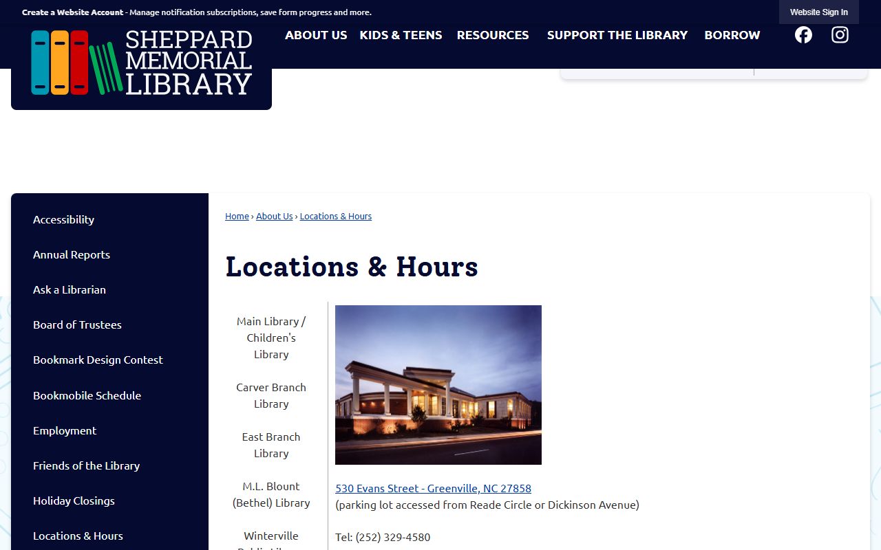 Greenville phone numbers Sheppard Memorial Library contacts